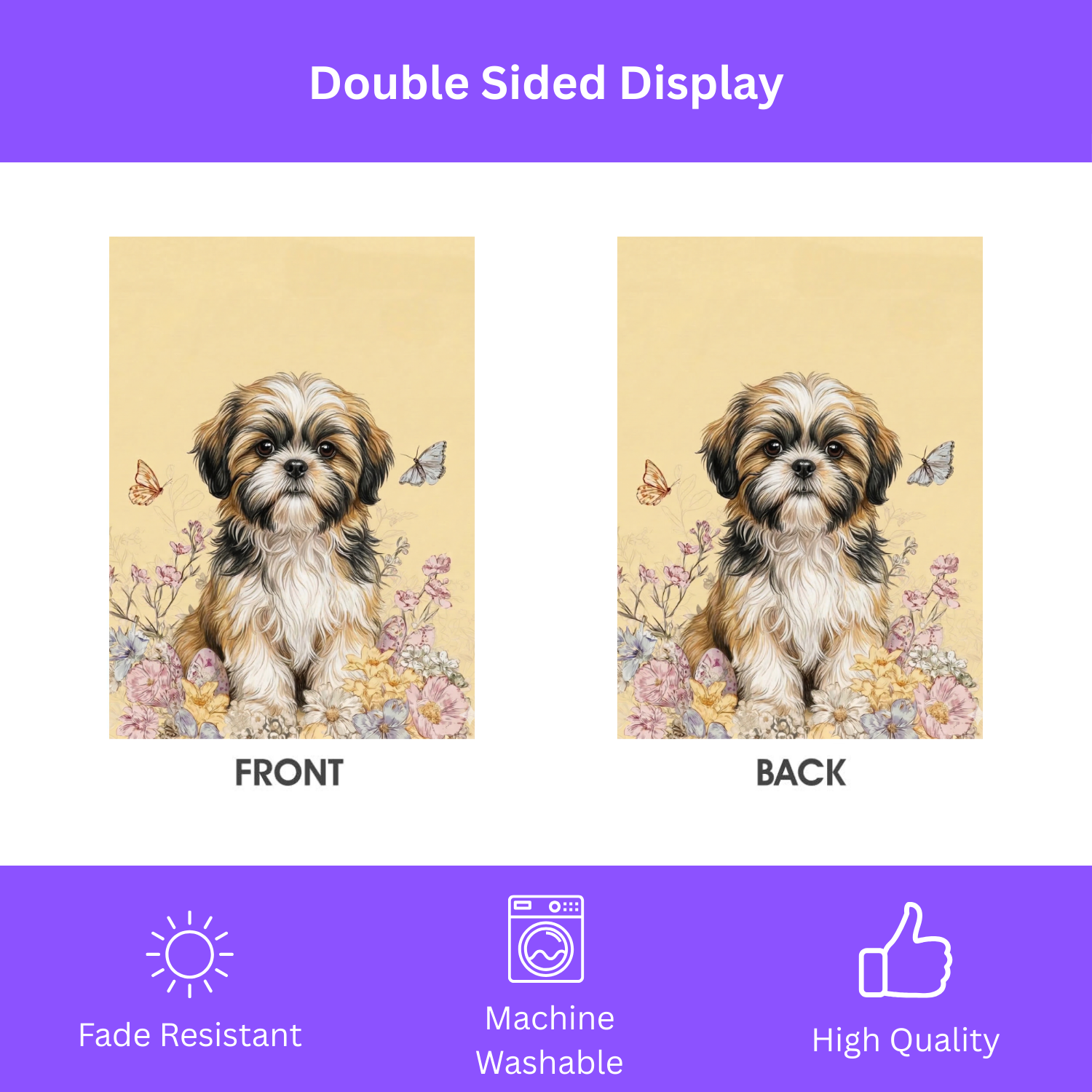Hello Floral Shih Tzu Garden Flag - porch decor - Dragonfire Gardens