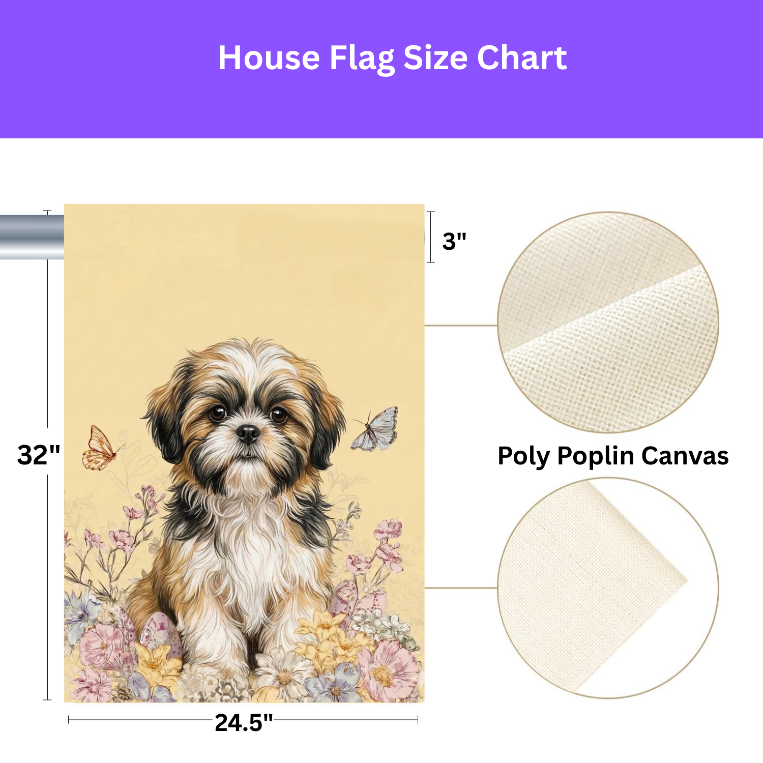 Hello Floral Shih Tzu Garden Flag - size comparison - Dragonfire Gardens