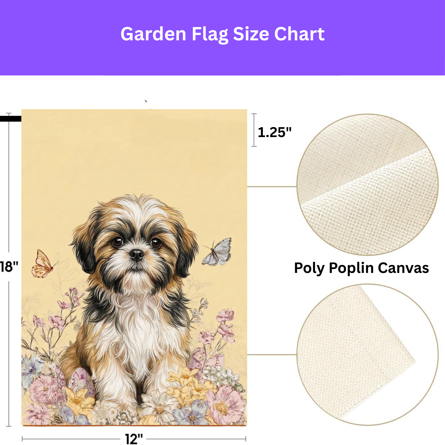 Hello Floral Shih Tzu Garden Flag - double-sided design - Dragonfire Gardens