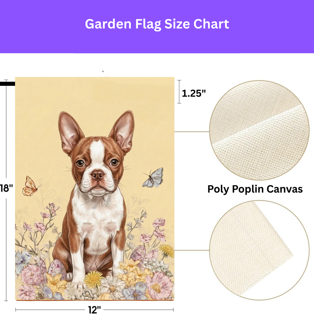 Hello Floral Red Boston Terrier Garden Flag