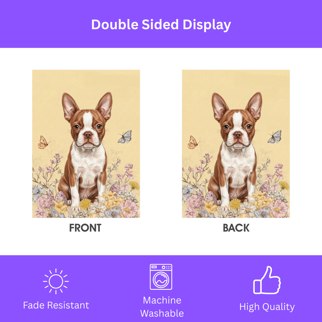 Hello Floral Red Boston Terrier Garden Flag