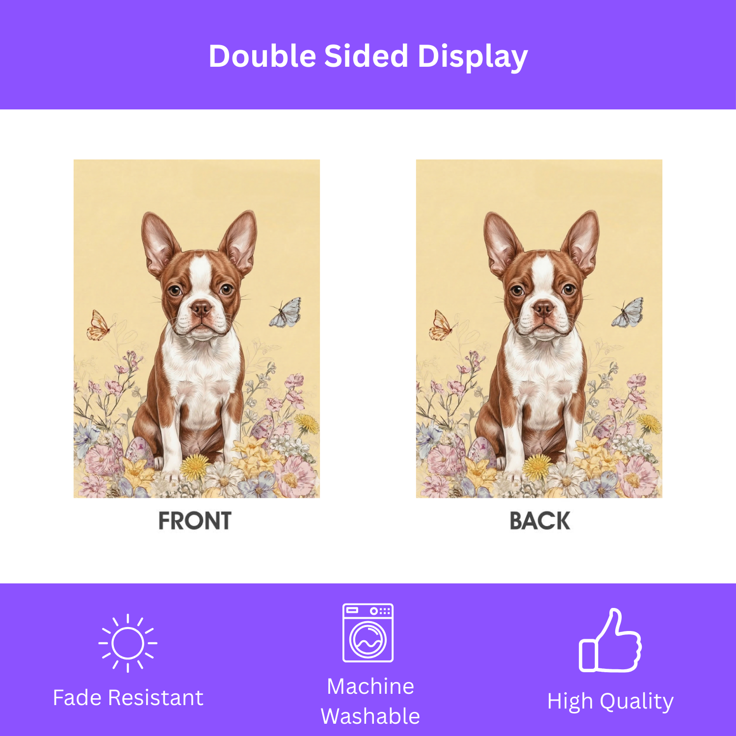 Hello Floral Red Boston Terrier Garden Flag