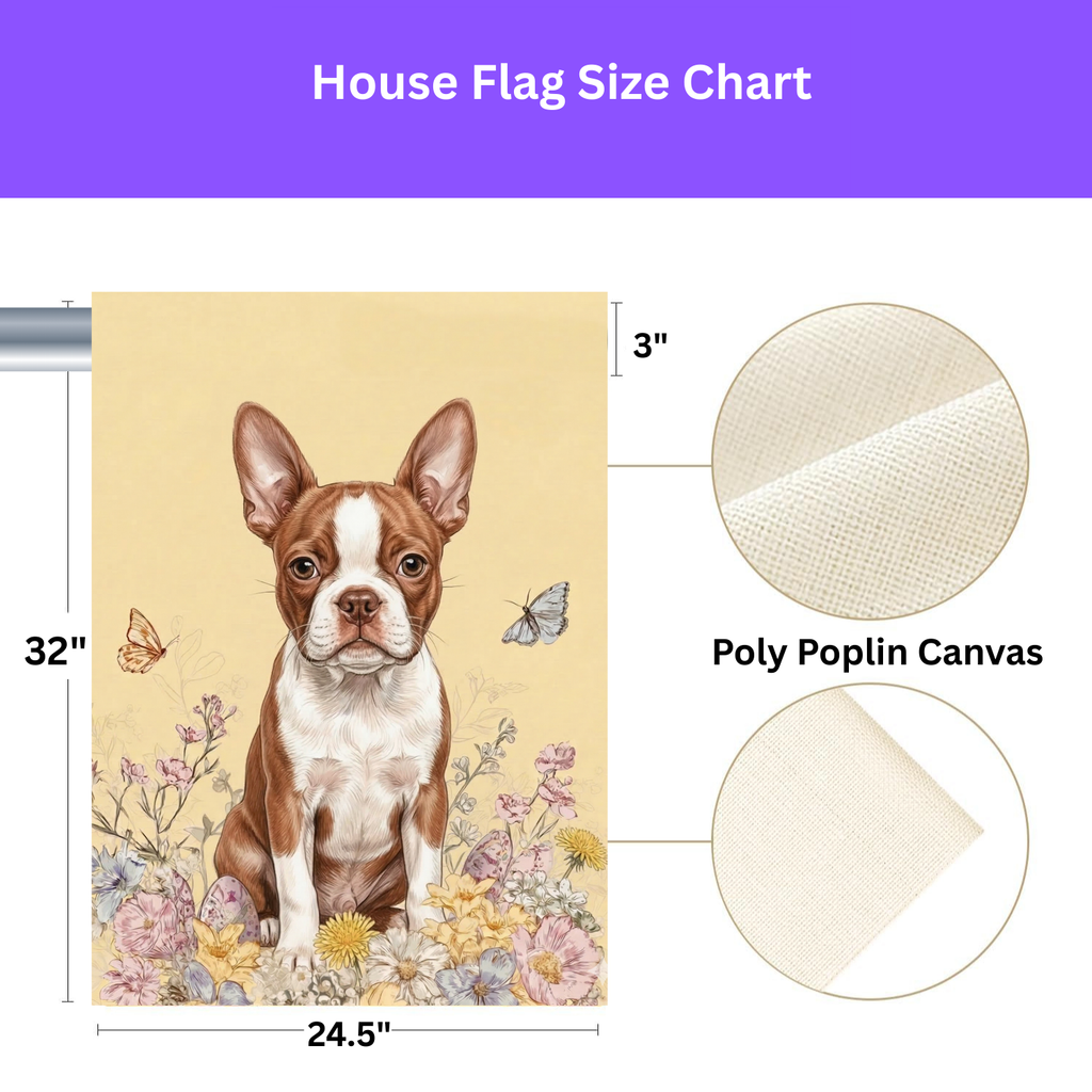 Hello Floral Red Boston Terrier Garden Flag