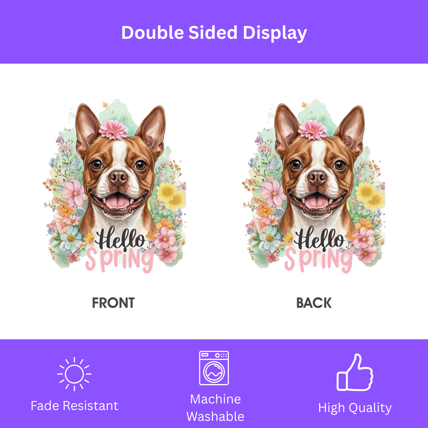 Hello Spring Flowers Red Boston Terrier Garden Flag - porch decor - Dragonfire Gardens
