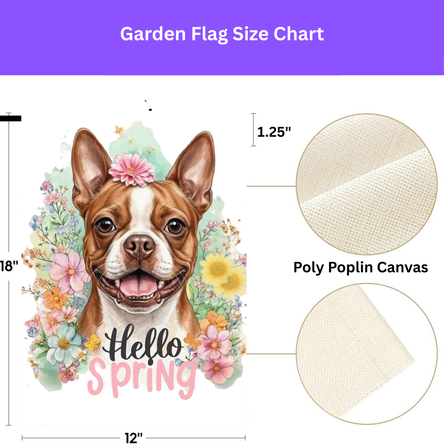 Hello Spring Flowers Red Boston Terrier Garden Flag - double-sided design - Dragonfire Gardens