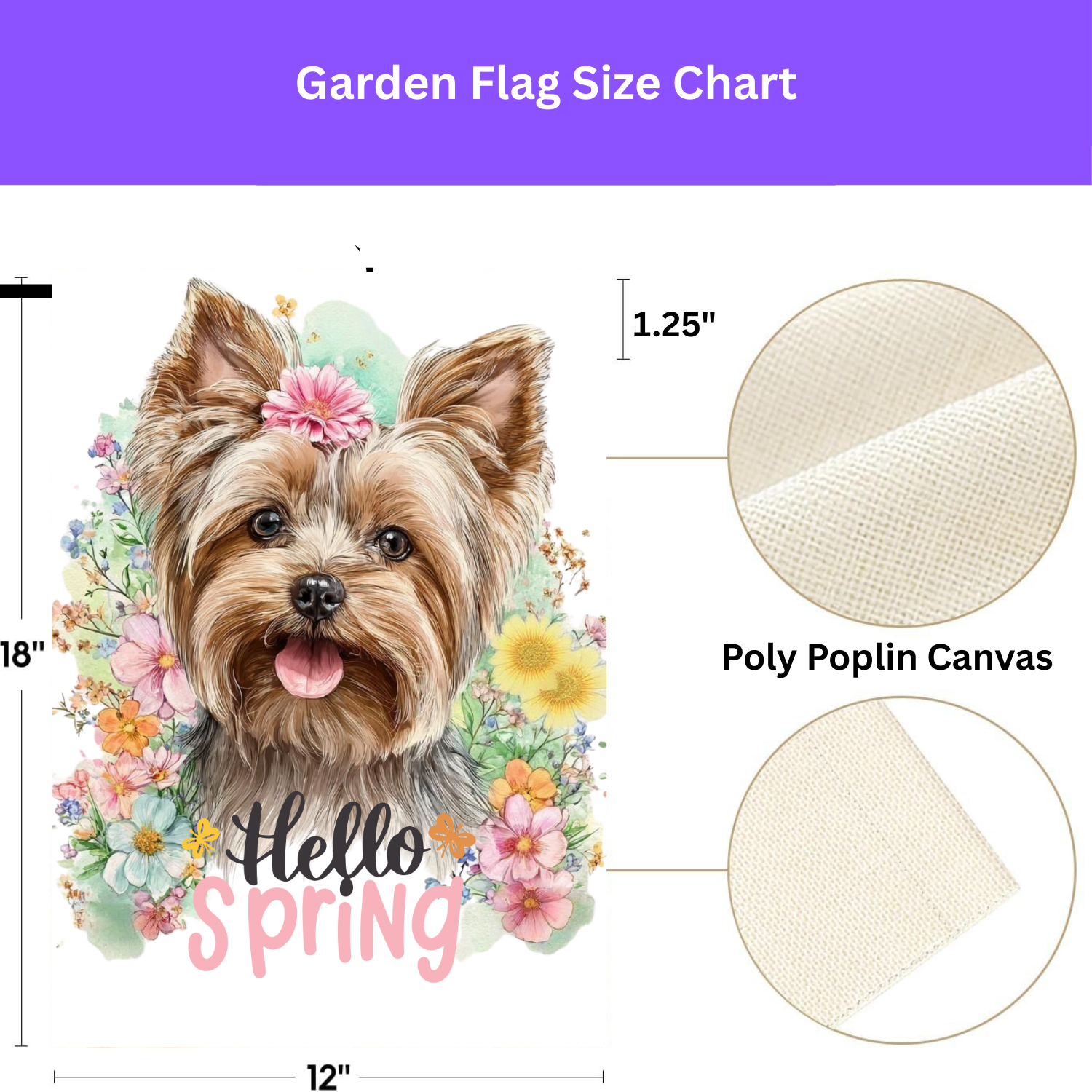 Hello Spring Flowers Yorkshire Terrier Garden Flag - double-sided design - Dragonfire Gardens