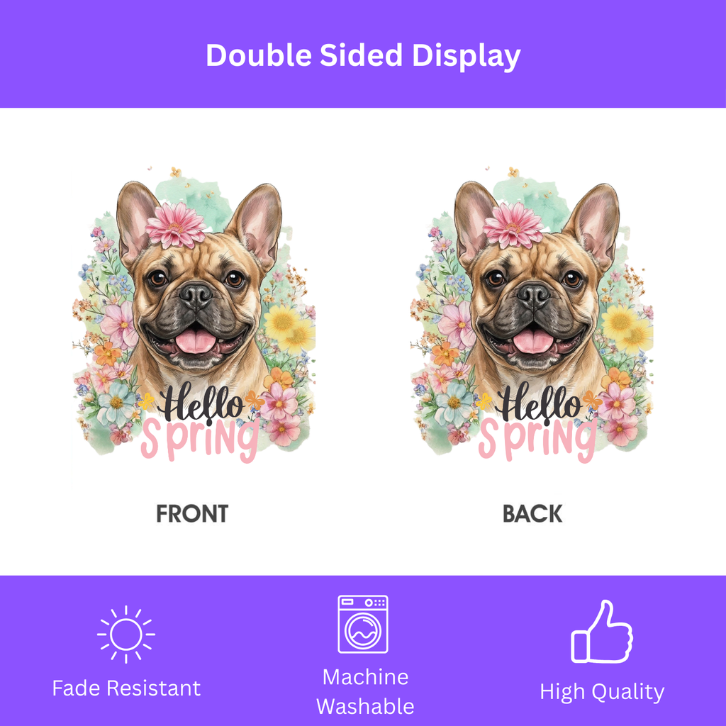 Hello Spring Flower French Bulldog Garden Flag - porch decor - Dragonfire Gardens