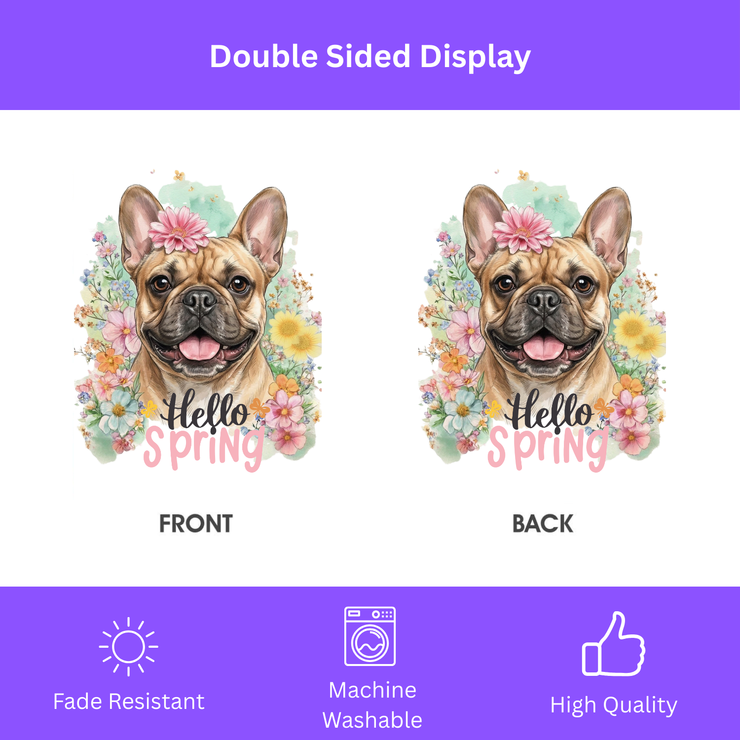 Hello Spring Flower French Bulldog Garden Flag - porch decor - Dragonfire Gardens