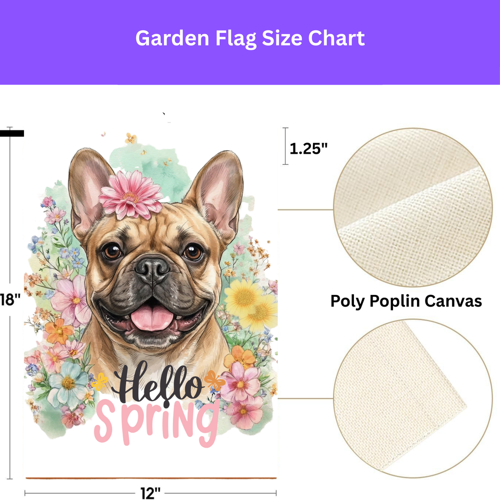 Hello Spring Flower French Bulldog Garden Flag - double-sided design - Dragonfire Gardens