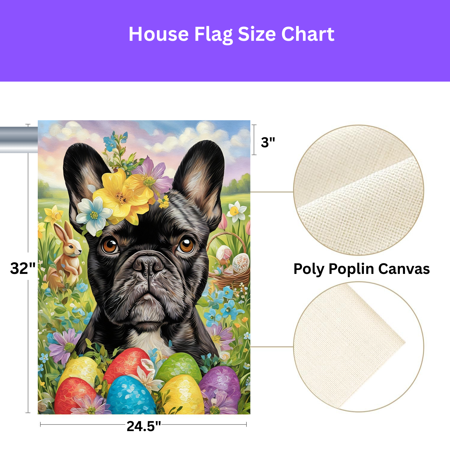 Frenchie Flowers and Easter Eggs Garden Flag