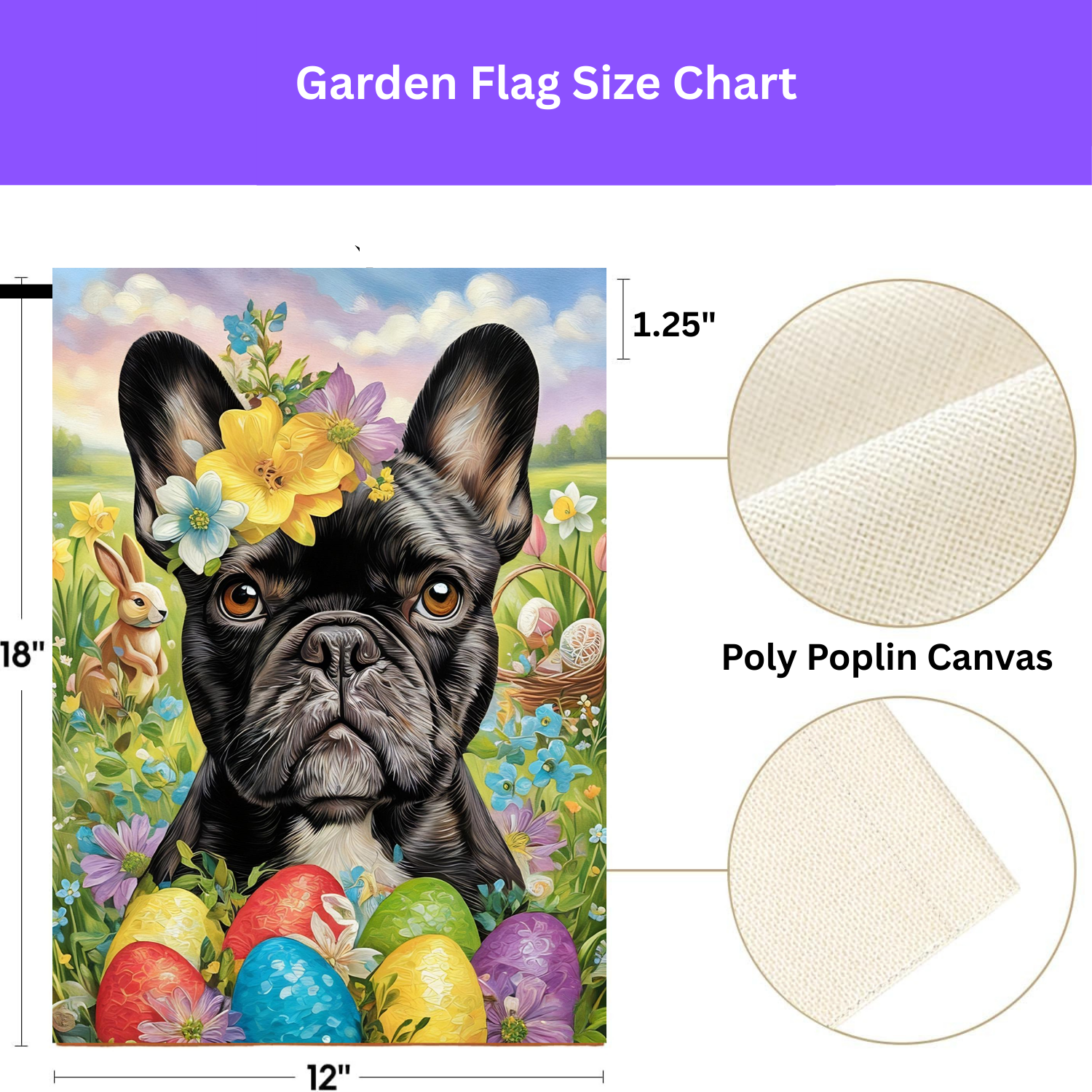 Frenchie Flowers and Easter Eggs Garden Flag