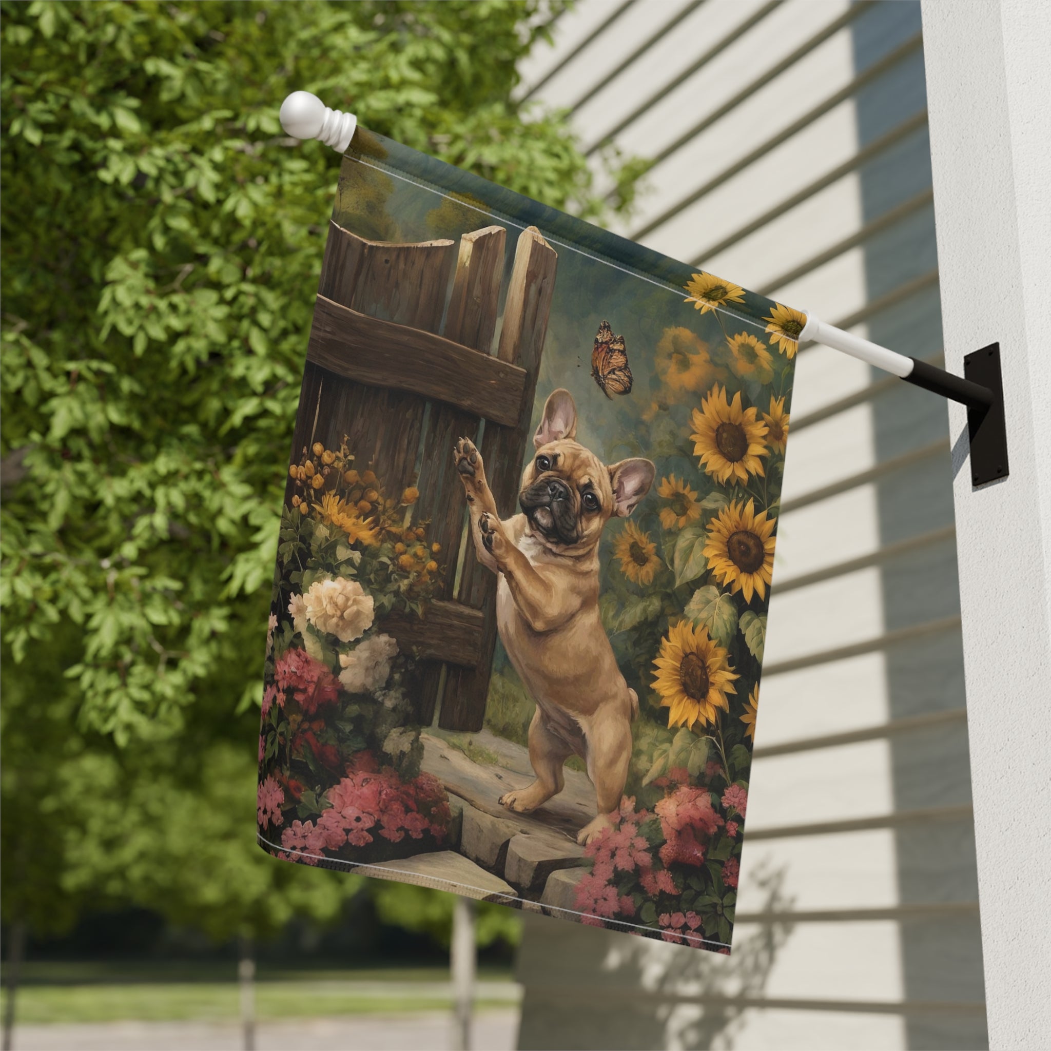 French Bulldog and Sunflowers Garden Flag - yard display - Dragonfire Gardens