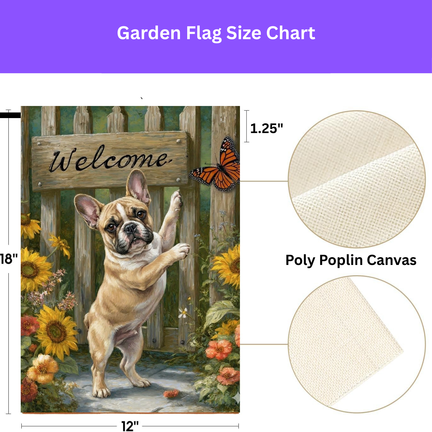 French Bulldog Butterfly Welcome Garden Flag - double-sided design - Dragonfire Gardens