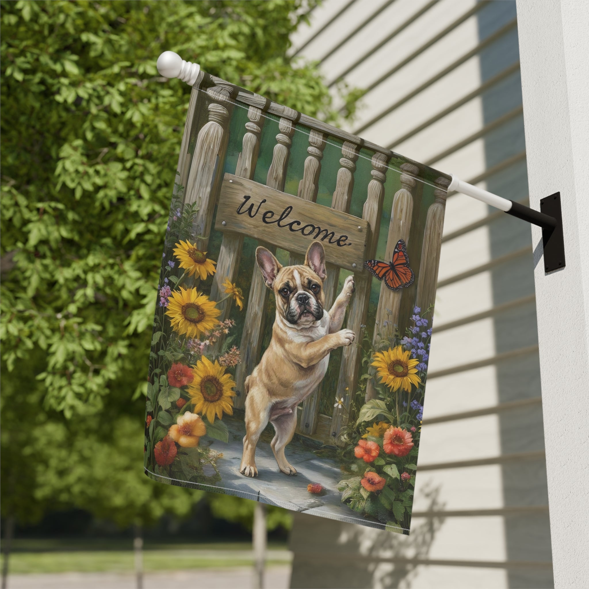 French Bulldog Butterfly Welcome Garden Flag - yard display - Dragonfire Gardens