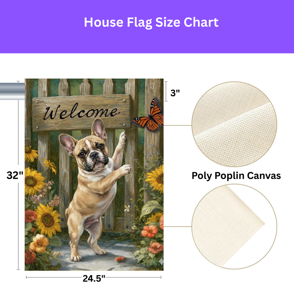 French Bulldog Butterfly Welcome Garden Flag - porch decor - Dragonfire Gardens