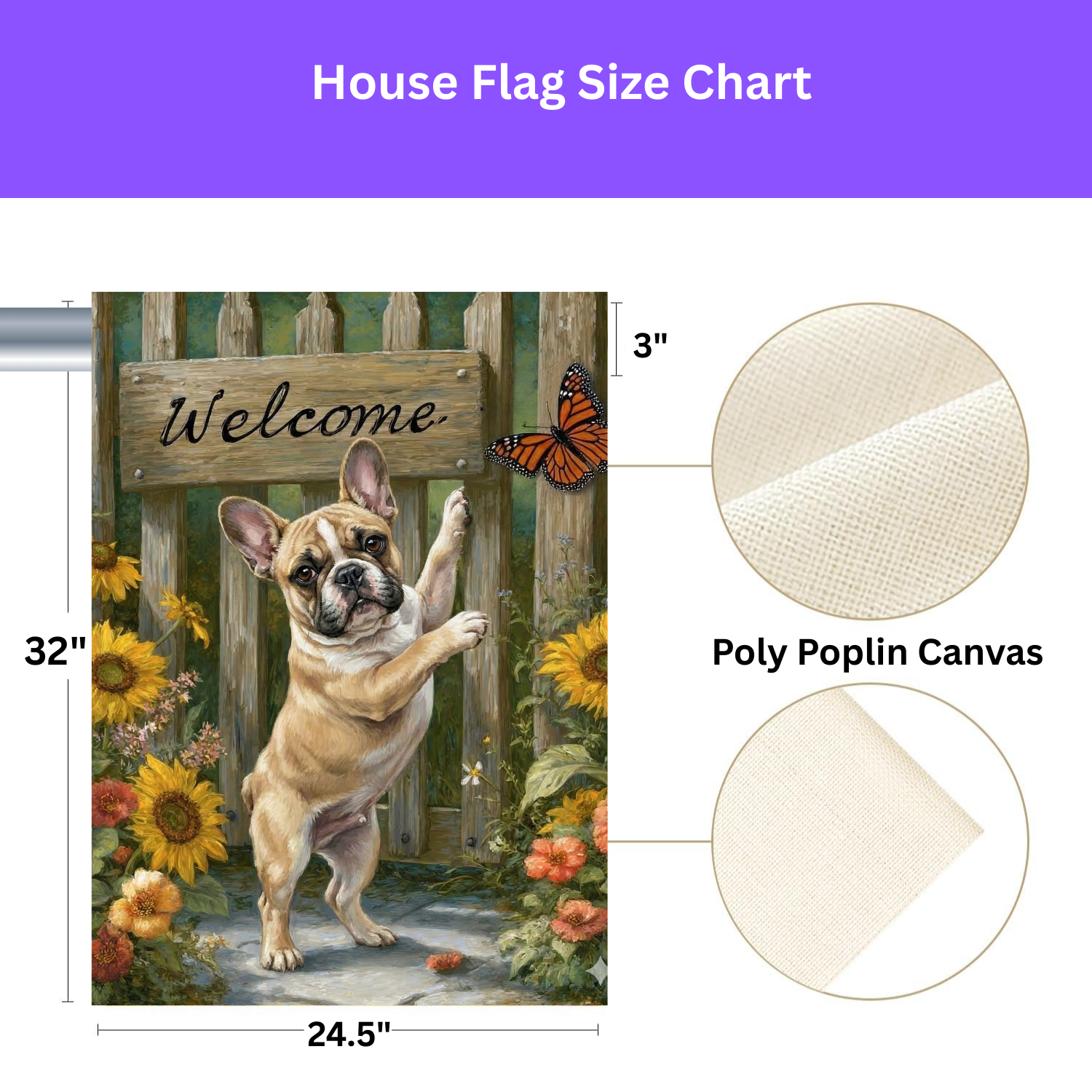 French Bulldog Butterfly Welcome Garden Flag - porch decor - Dragonfire Gardens