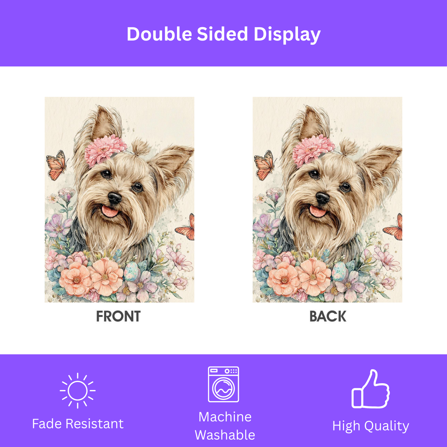 Flowers and Butterflies Yorkshire Terrier Garden Flag - porch decor - Dragonfire Gardens
