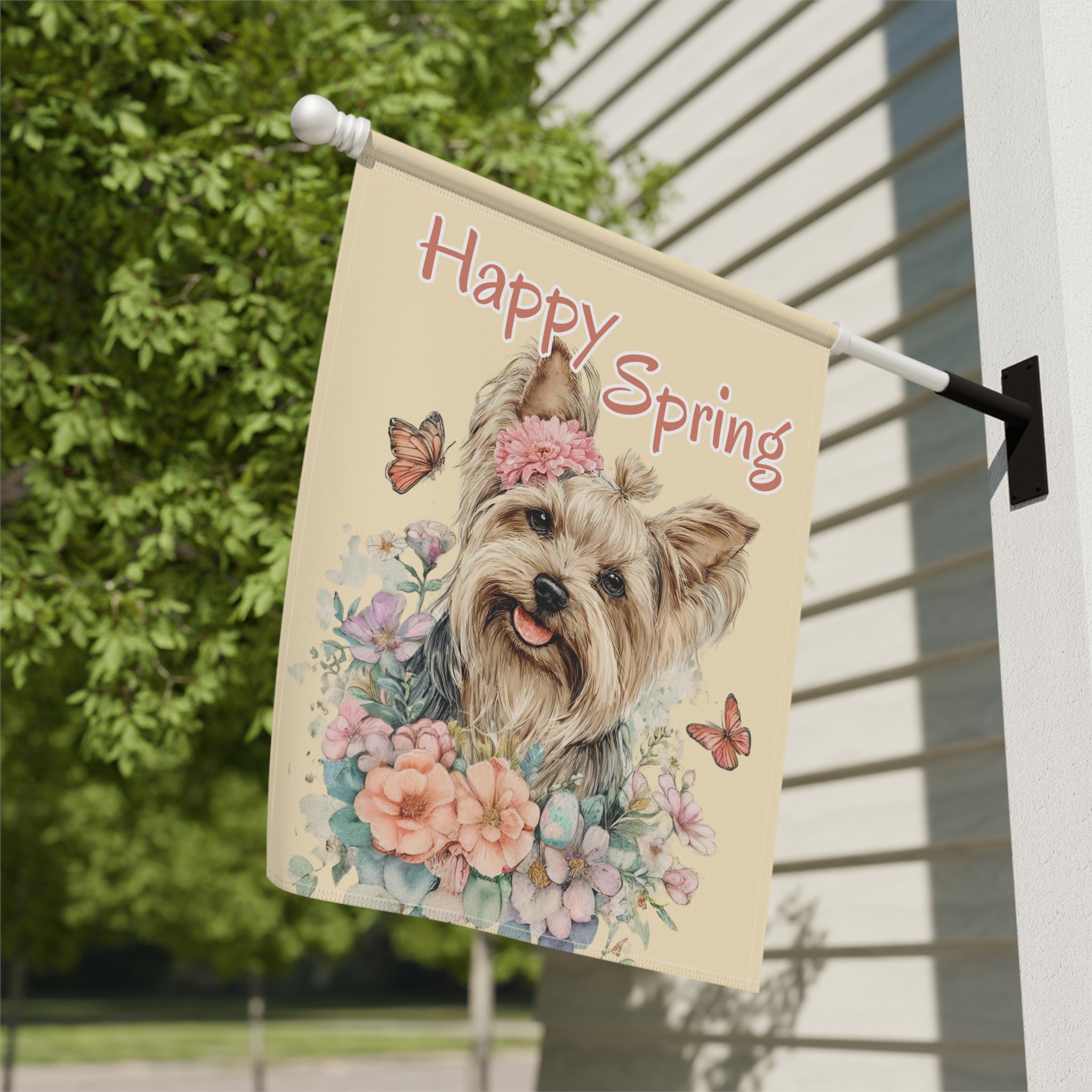 Flowers and Butterflies Yorkshire Terrier Garden Flag - yard display - Dragonfire Gardens