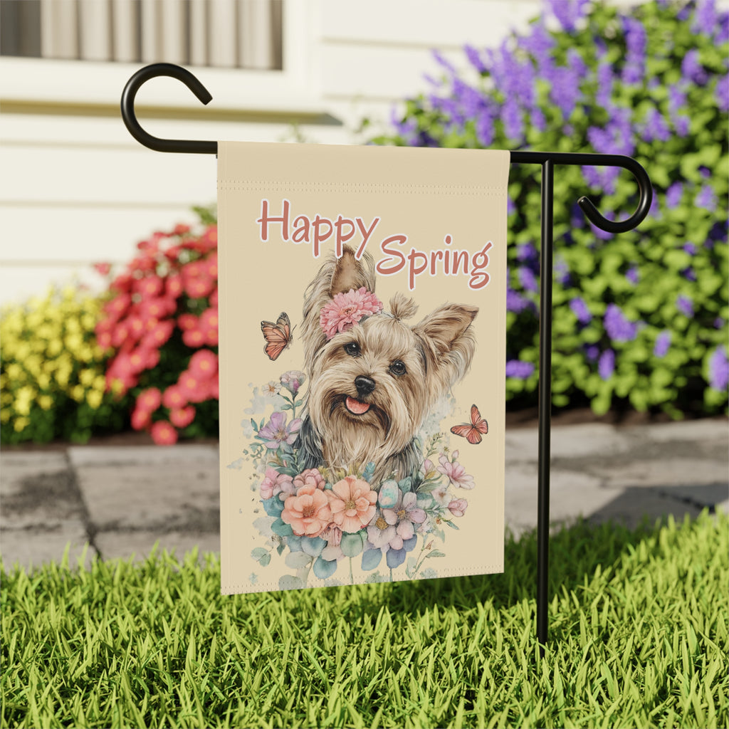 Flowers and Butterflies Yorkshire Terrier Garden Flag - close-up detail - Dragonfire Gardens