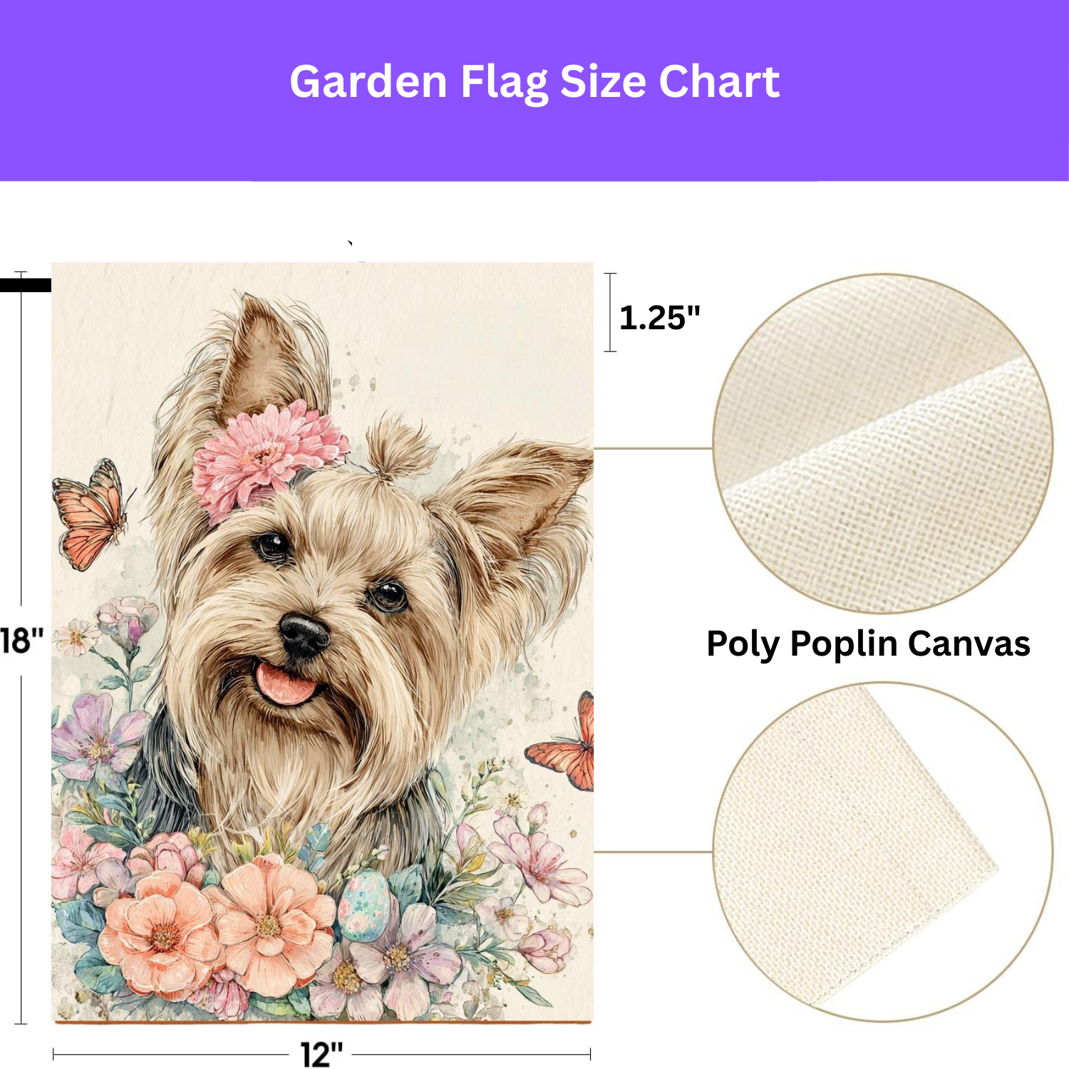 Flowers and Butterflies Yorkshire Terrier Garden Flag - double-sided design - Dragonfire Gardens