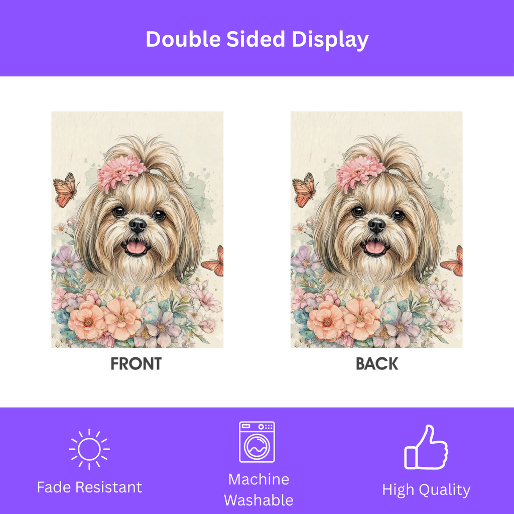 Flowers and Butterflies Shih Tzu Garden Flag - porch decor - Dragonfire Gardens