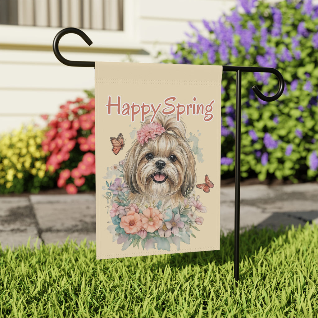 Flowers and Butterflies Shih Tzu Garden Flag - close-up detail - Dragonfire Gardens