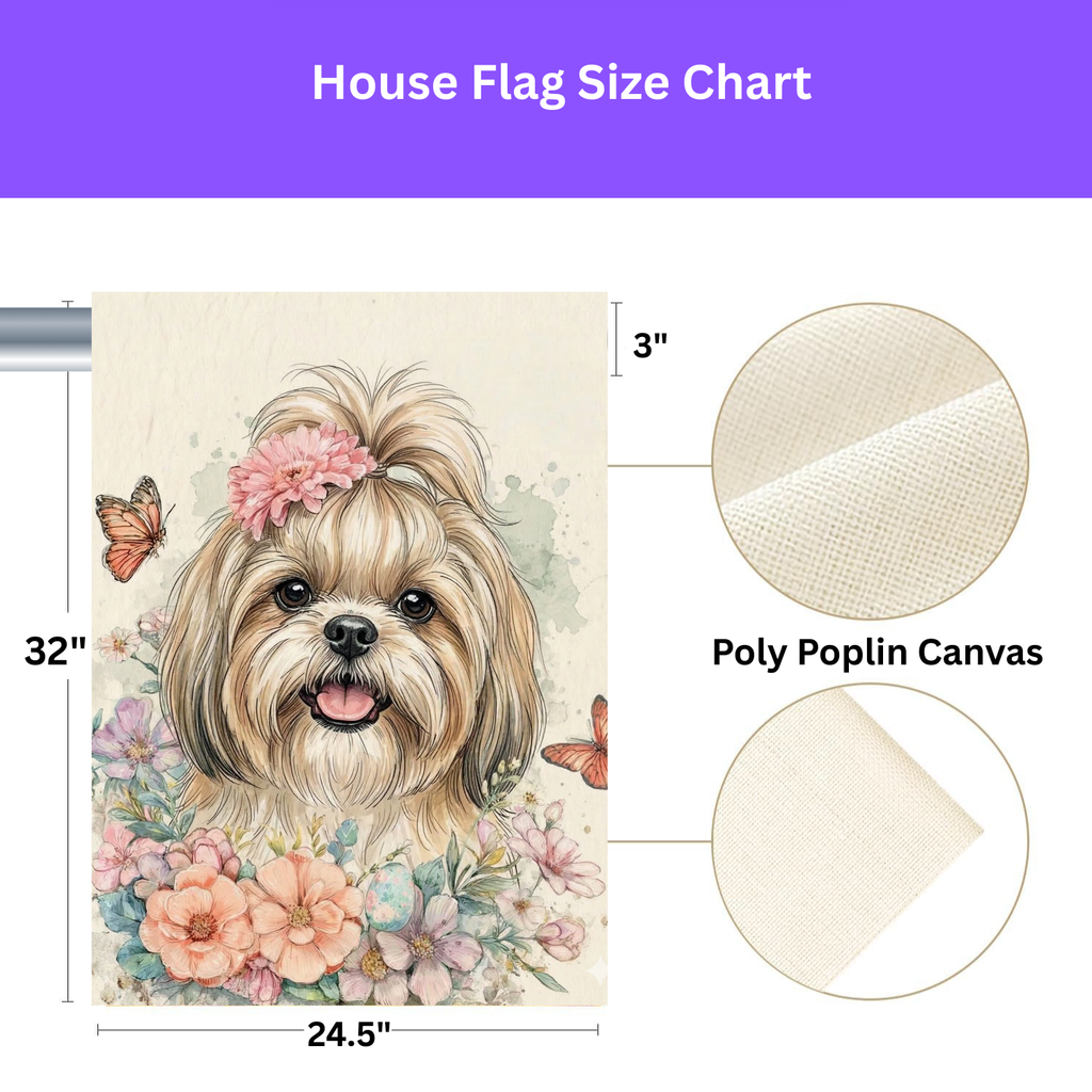 Flowers and Butterflies Shih Tzu Garden Flag - size comparison - Dragonfire Gardens
