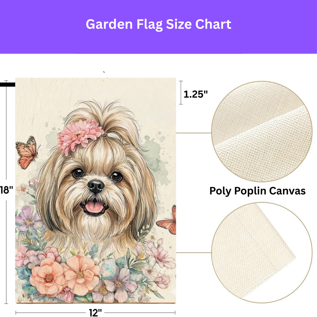 Flowers and Butterflies Shih Tzu Garden Flag - double-sided design - Dragonfire Gardens