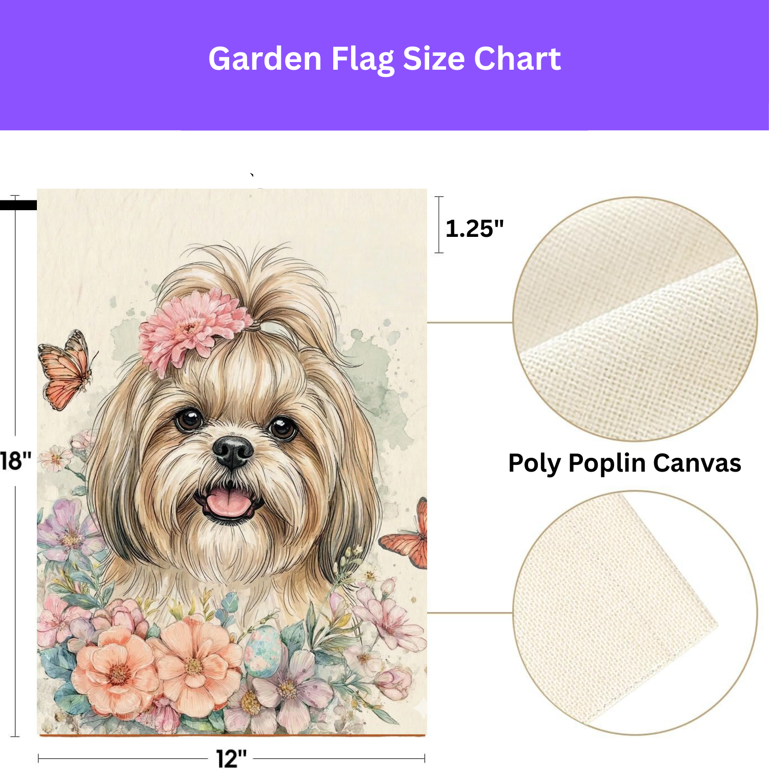 Flowers and Butterflies Shih Tzu Garden Flag - double-sided design - Dragonfire Gardens