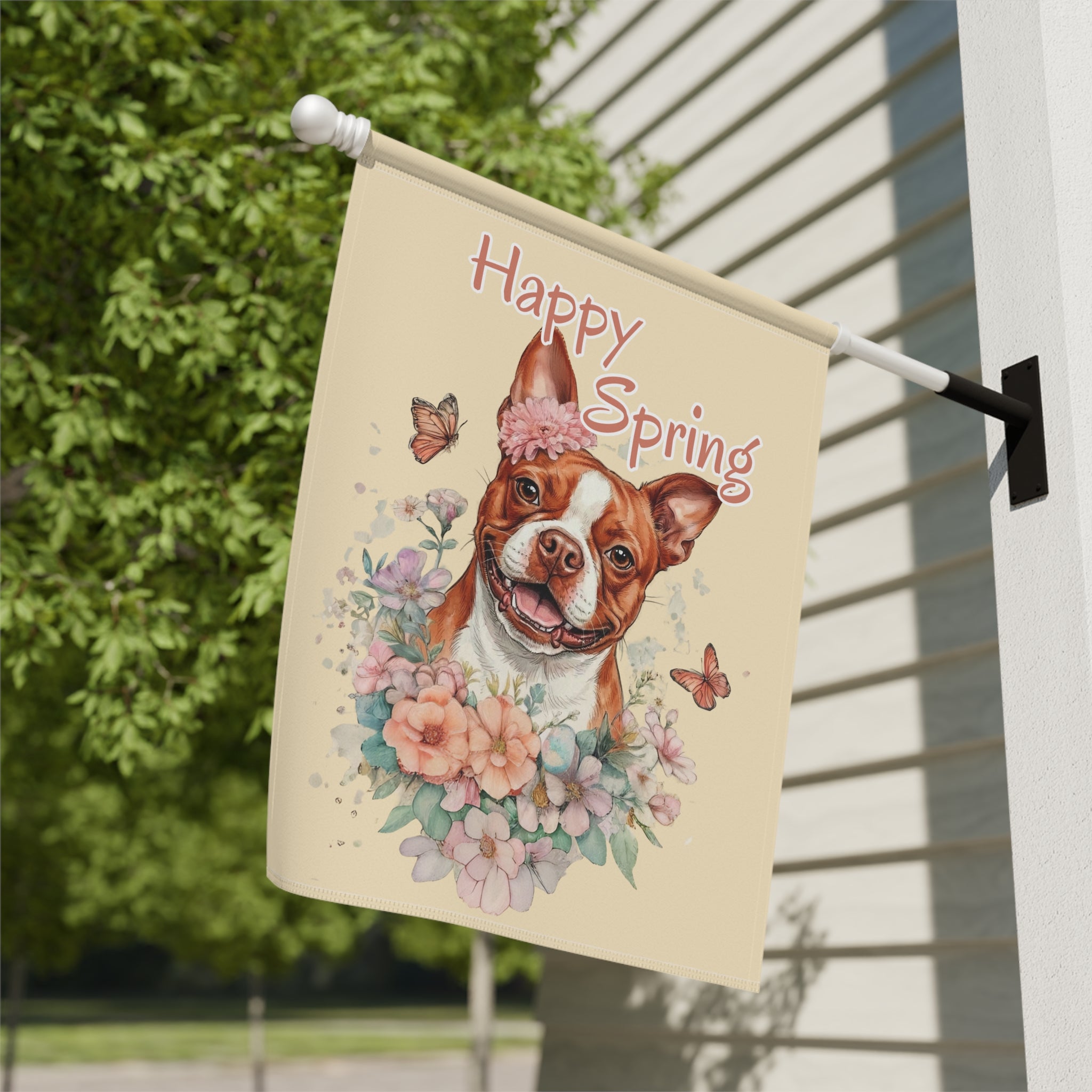 Flowers and Butterflies Red Boston Terrier Garden Flag - yard display - Dragonfire Gardens