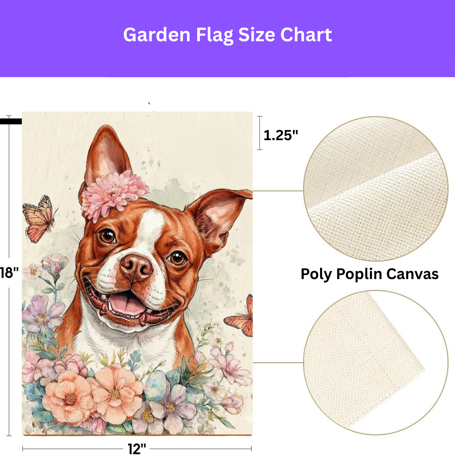 Flowers and Butterflies Red Boston Terrier Garden Flag - double-sided design - Dragonfire Gardens