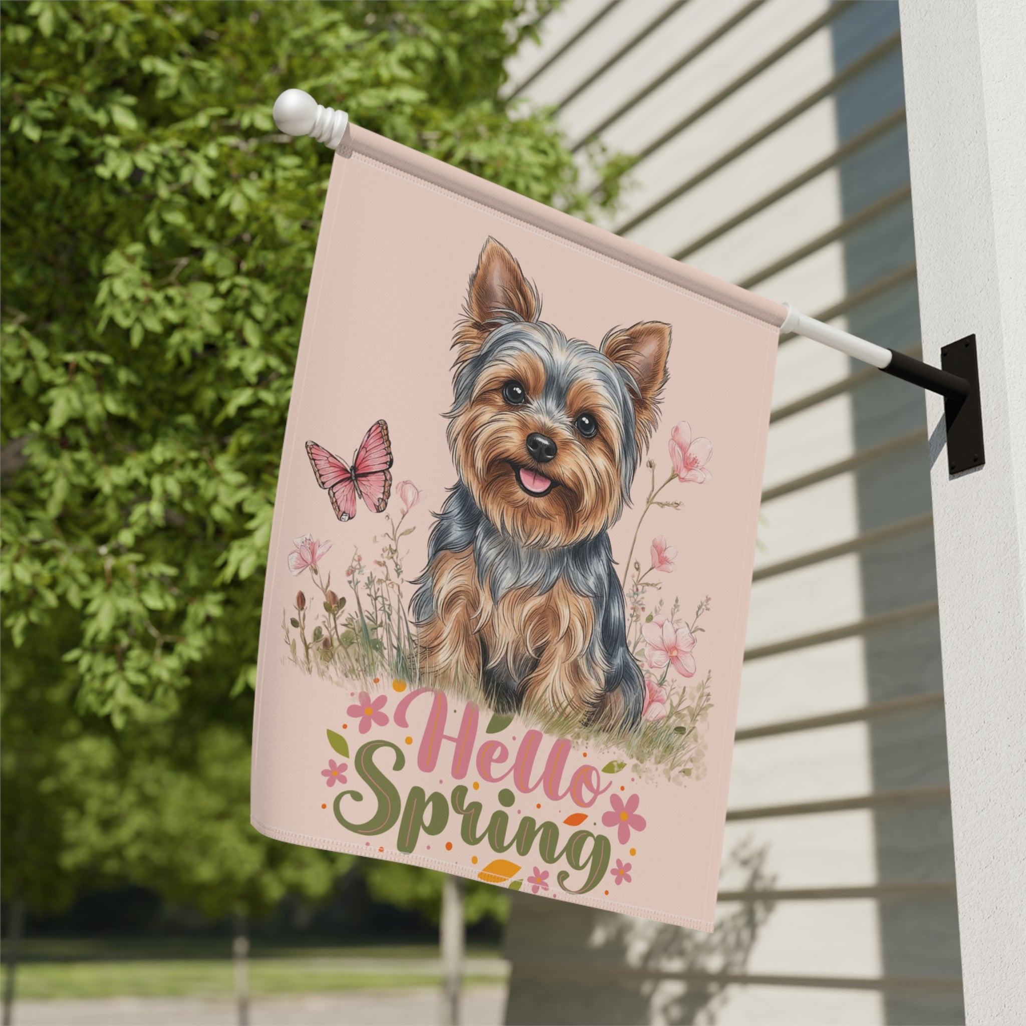 Hello Spring Yorkshire Terrier Garden Flag - yard display - Dragonfire Gardens
