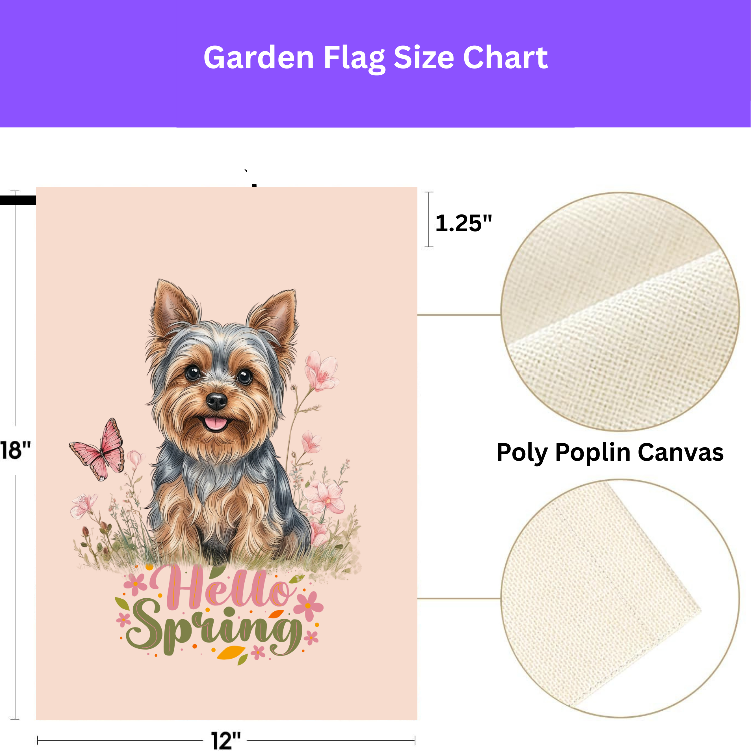 Hello Spring Yorkshire Terrier Garden Flag - double-sided design - Dragonfire Gardens