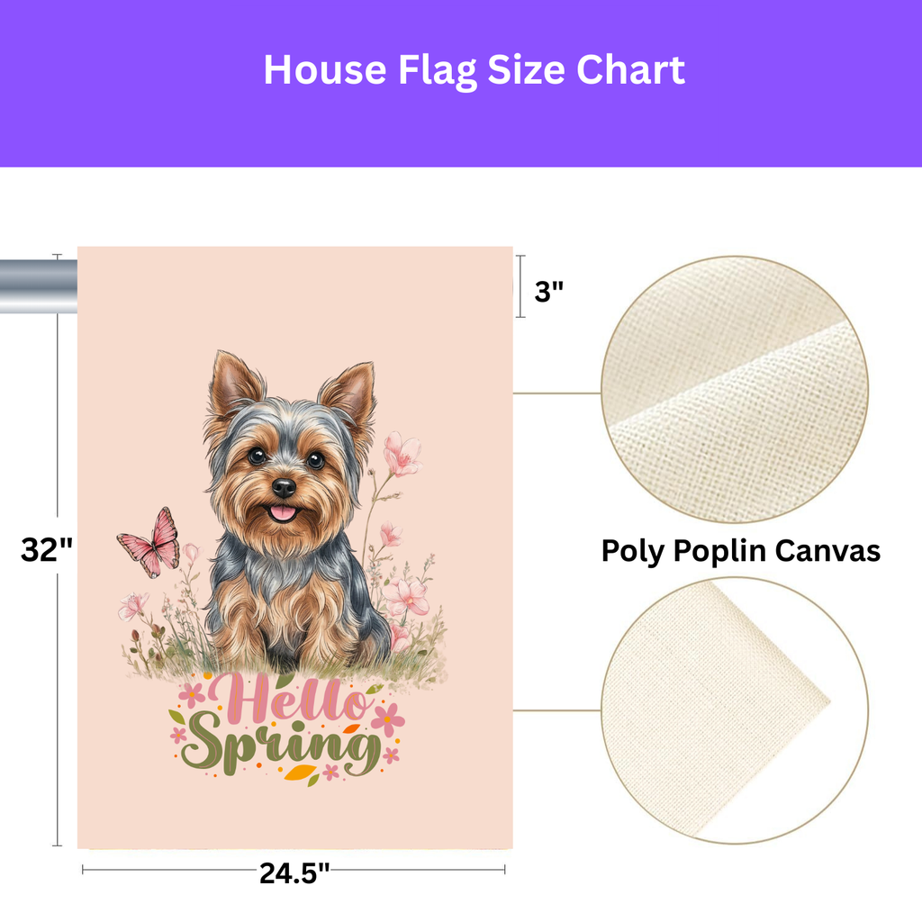Hello Spring Yorkshire Terrier Garden Flag - porch decor - Dragonfire Gardens