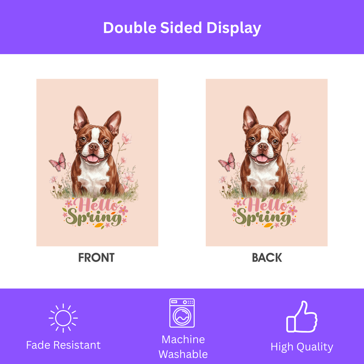 Hello Spring Red Boston Terrier Garden Flag - porch decor - Dragonfire Gardens