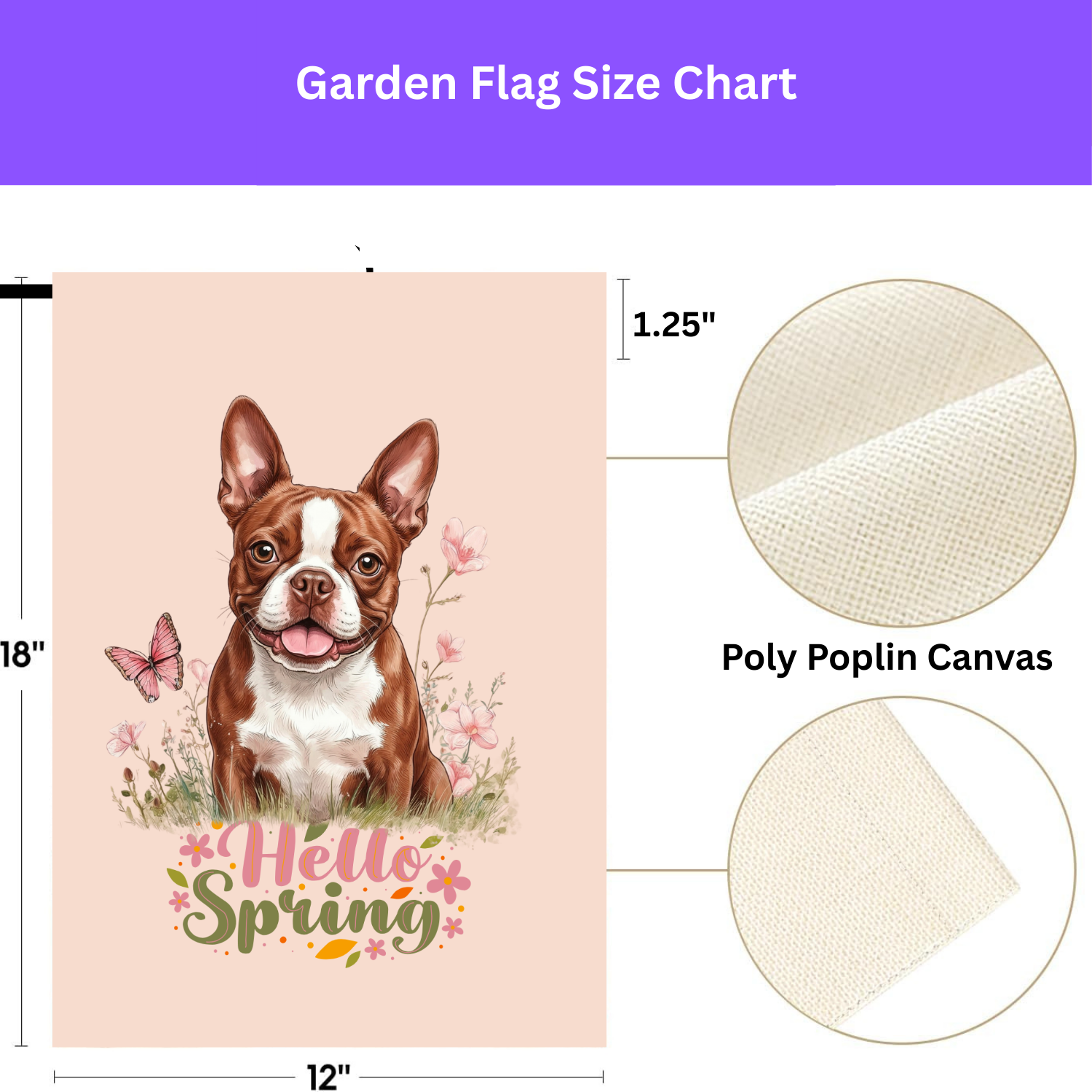 Hello Spring Red Boston Terrier Garden Flag - double-sided design - Dragonfire Gardens