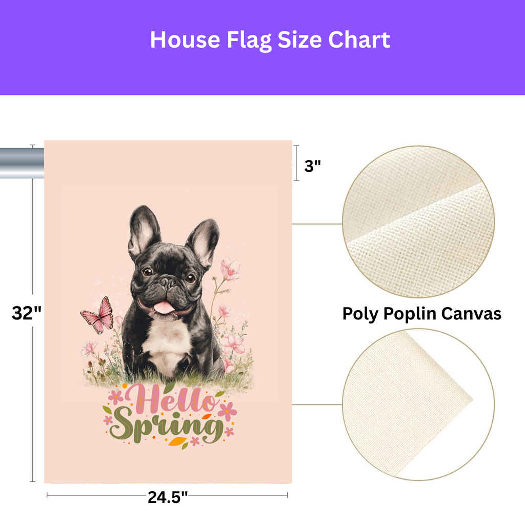Hello Spring French Bulldog Garden Flag - lifestyle display - Dragonfire Gardens