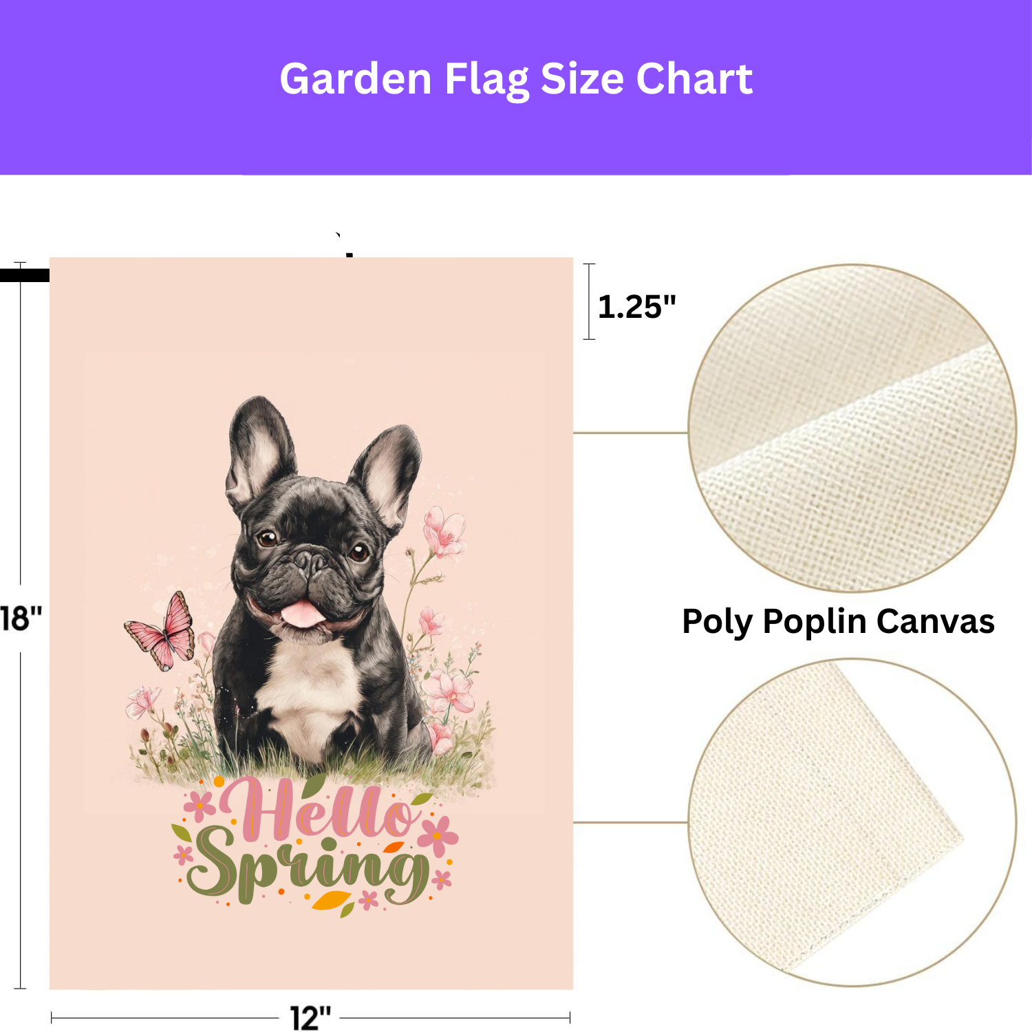 Hello Spring French Bulldog Garden Flag - double-sided design - Dragonfire Gardens