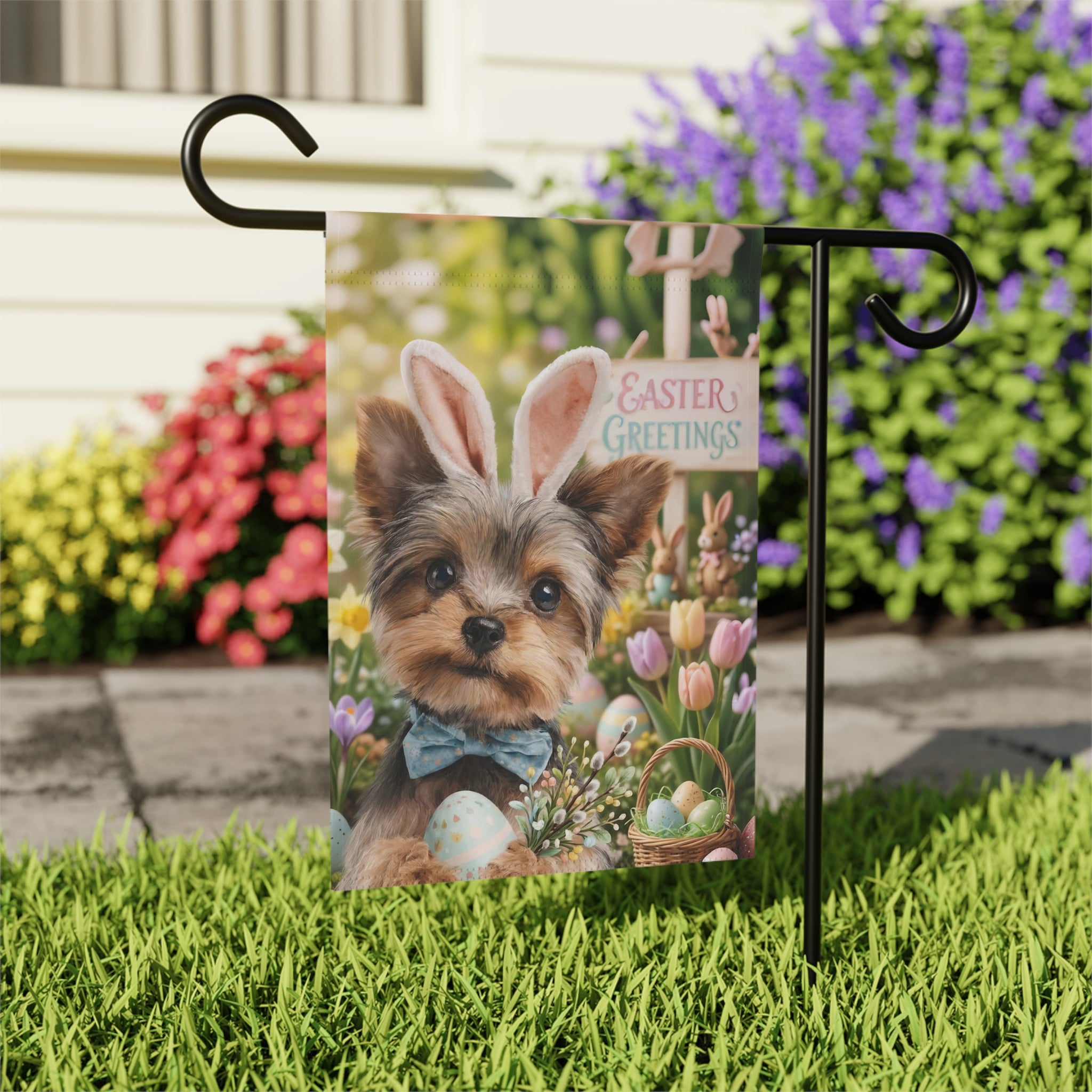Easter Greetings Yorkshire Terrier Garden Flag