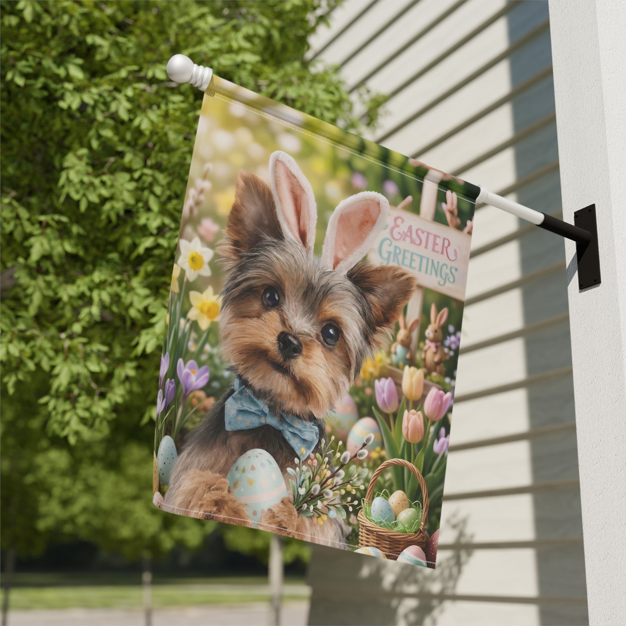 Easter Greetings Yorkshire Terrier Garden Flag