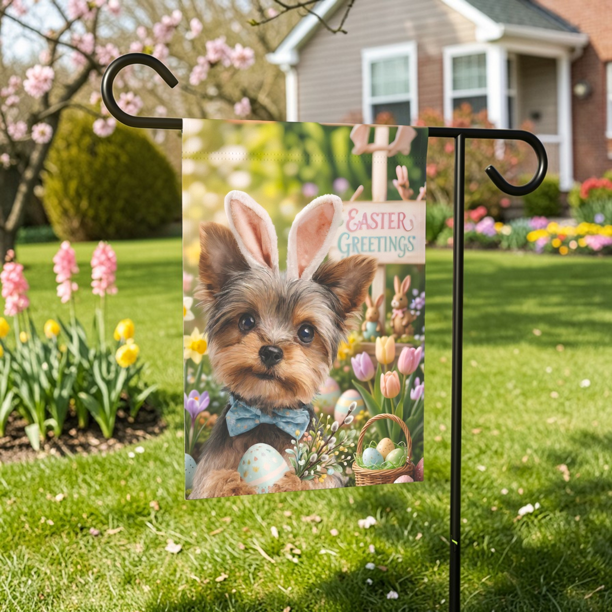 Easter Greetings Yorkshire Terrier Garden Flag