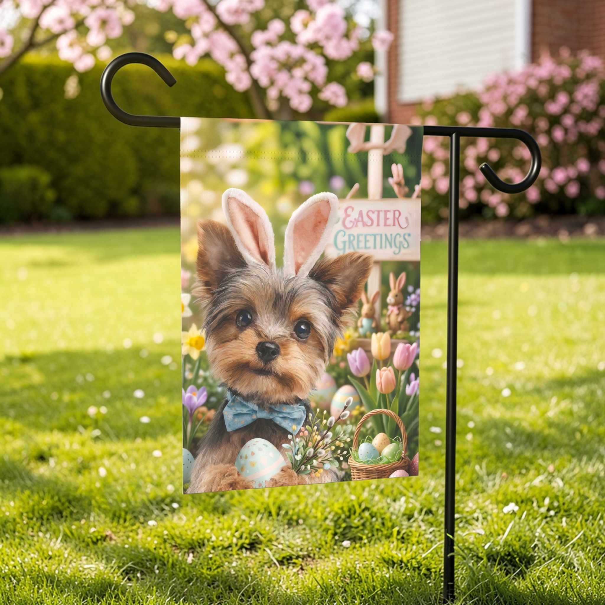 Easter Greetings Yorkshire Terrier Garden Flag