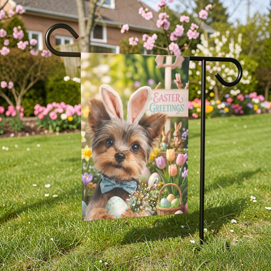 Easter Greetings Yorkshire Terrier Garden Flag