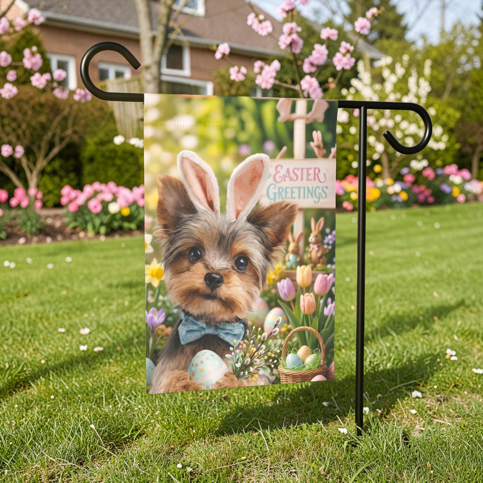Easter Greetings Yorkshire Terrier Garden Flag