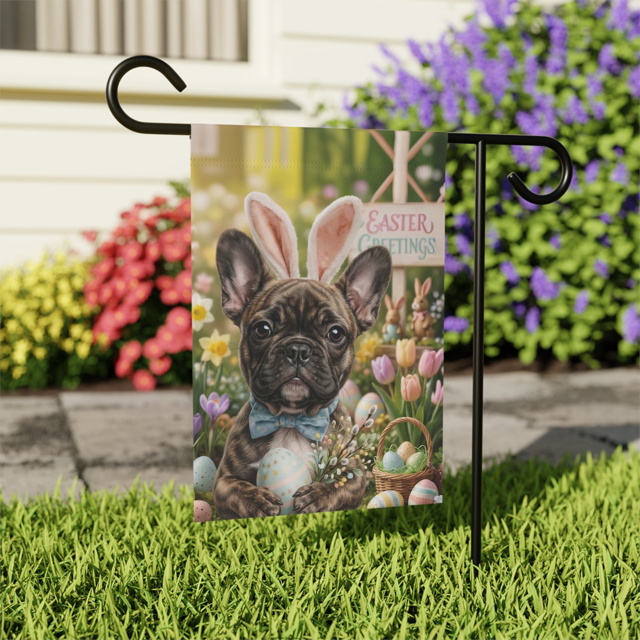 Easter Greetings French Bulldog Garden Flag