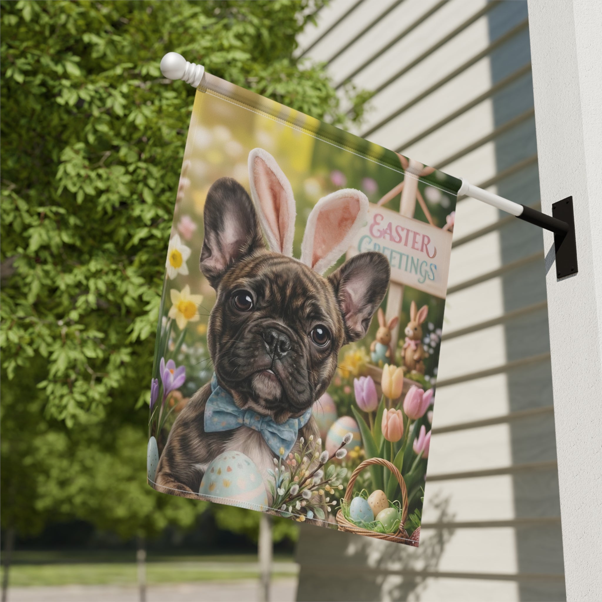 Easter Greetings French Bulldog Garden Flag