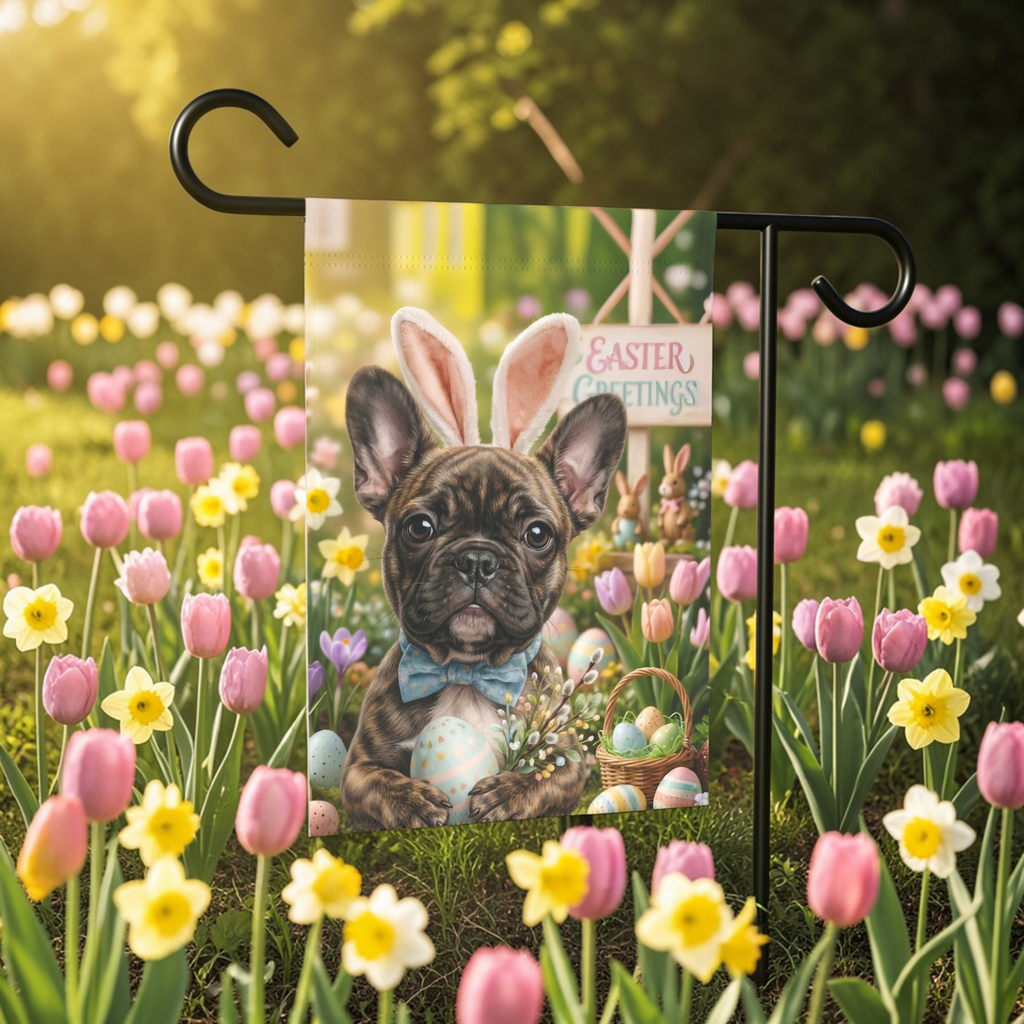 Easter Greetings French Bulldog Garden Flag