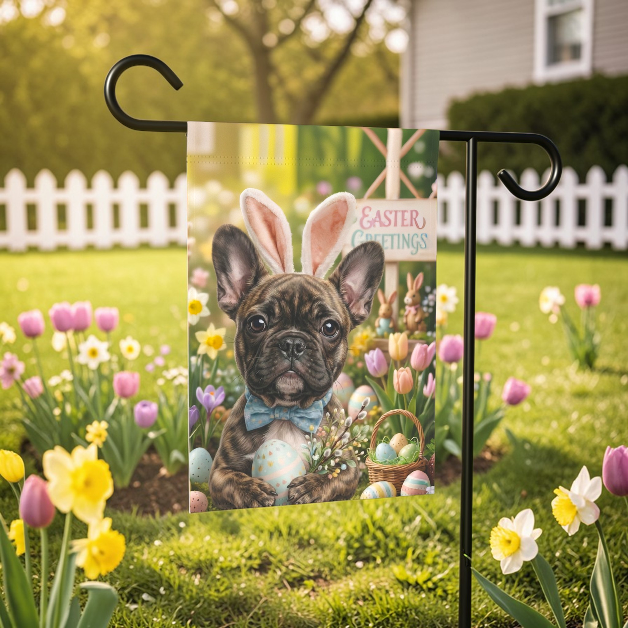 Easter Greetings French Bulldog Garden Flag