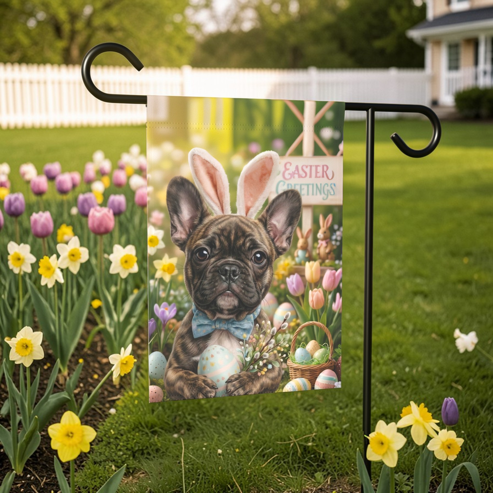 Easter Greetings French Bulldog Garden Flag