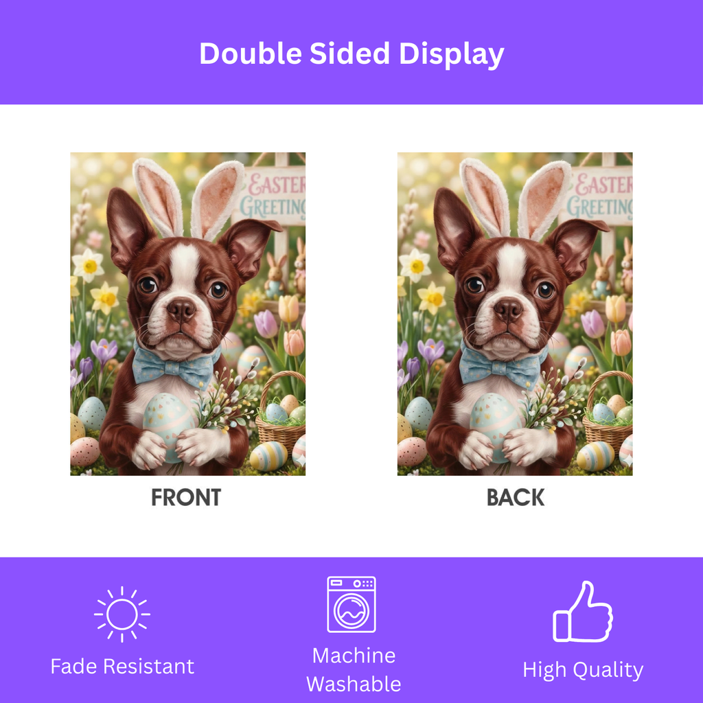 Easter Greetings Red Boston Terrier Garden Flag